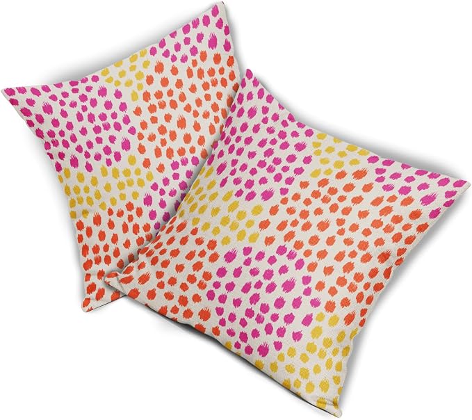 Pink Orange Yellow Throw Pillow Covers 16x16 Set of 2 Retro 70s Colored Hot Pink Preppy Room Decor Pillows Trendy Dot Decorative Outdoor Pillowcase Cushion Cover Linen Pillow Case for Sofa Couch Bed