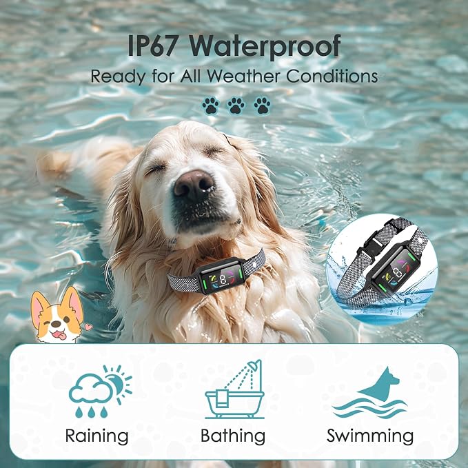 Dog Bark Collar Automatic Shock Collar Rechargeable Anti-Bark Training Collar Multifunctional Waterproof Dogs Stop Barker with 6 Safe Training Modes for Dog Weighing Over 8 Pounds (Black)