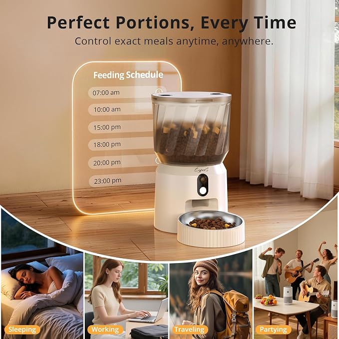 Automatic Cat Feeder with Camera, 2K WiFi Pet Feeder, 4L | Two-Way Talk, Night Vision, 5G & 2.4G Dual-Band WiFi, Custom Portion Control, Low Food Alerts, Call Pet Sound, Easy to Clean