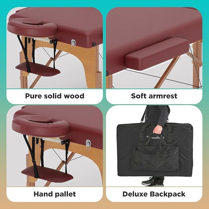 BestMassage Massage Bed Portable Massage Table 77" L 28" W Lash Bed Height Adjustable 3 Folding PU Leather with Oxford Bag for Spa Footmassage Facial CareSpa Tattoo