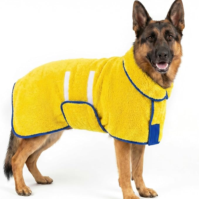 Bienbee Dog Bathrobe, Super Absorbent for Small to Large Dogs, Yellow 2XL | Dog Robes with Soft Fleece, Warm & Cozy, Adjustable Fit, and Quick Drying Coat for Baths Swimming and Grooming