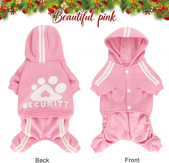 Dog Hoodie Security Clothes 4 Legs Jumpsuit Sweatshirt Hoodies Soft & Warm Dog Outfit Pullover Dog Winter Clothes Sweater for Small Medium Large Dogs Cats (Pink, XX-Small)