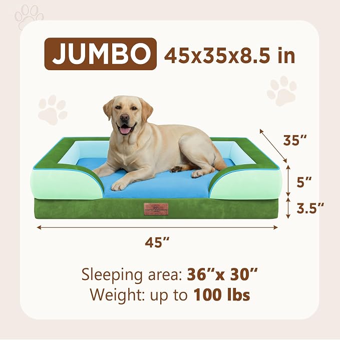 Comfort Expression Orthopedic Dog Bed for Extra Large Dogs with Bolster | Waterproof Dog Couch Bed with Washable Cover & Non-Slip Bottom, Supportive Egg Crate Foam XL Pet Bed, 45x35 Inch