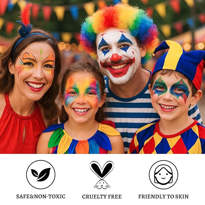 BOBISUKA 18 Color Washable Face & Body Paint Palette with Brushes, Extra Black & White Pans, Highly Pigmented Cream Formula Face Painting Kit for Halloween, Carnival, Cosplay, Festivals & SFX Makeup