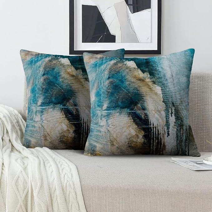 Throw Pillow Covers for Couch, 18x18 Inch, 2 Pack, Black Teal | Decorative Throw Pillow Covers Cushion Covers for Couch Bedroom Sofa Living Room