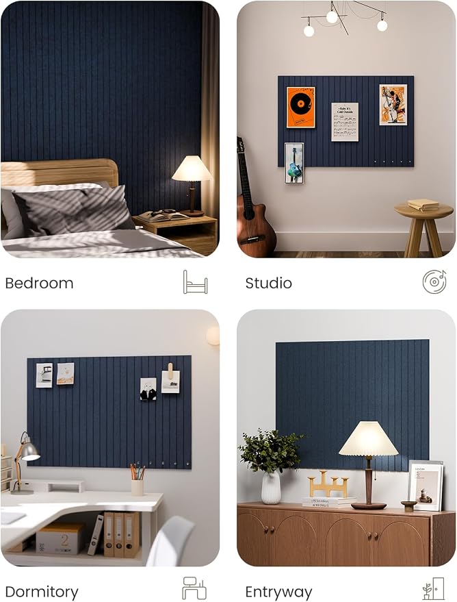 Fluxynara 36" x 24" Large Felt Bulletin Board, Carbon Blue | 6 Pack Cork Board Alternative with 30 Safe Adhesive Tabs, Pin Boards for Wall Decor, Home, Office, Classroom,Dorm