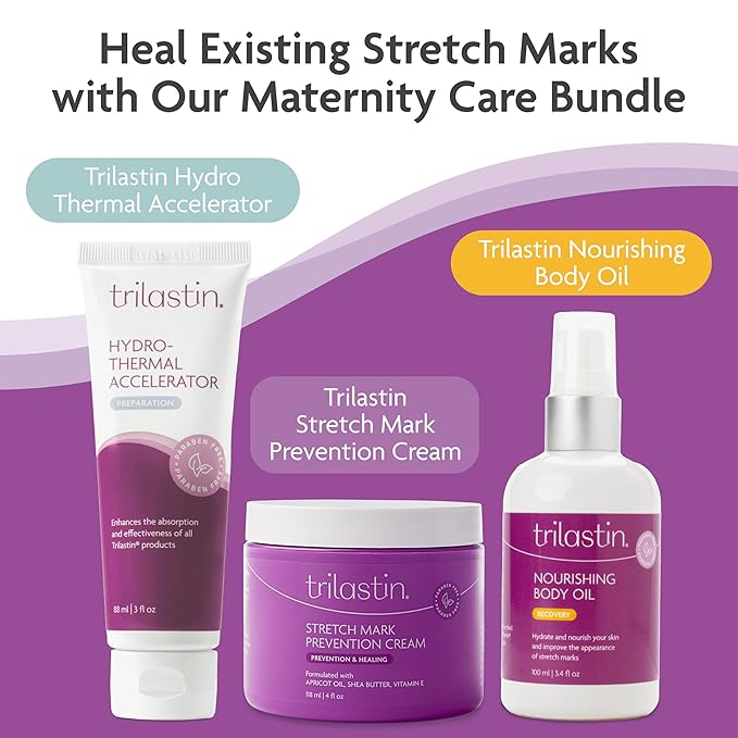 TriLASTIN Maternity Stretch Mark Cream - 4 oz, 3-Pack - Hypoallergenic & Paraben Free Silicone Scar Cream With Shea Butter - Pregnancy Skin Care & Stretch Mark Prevention