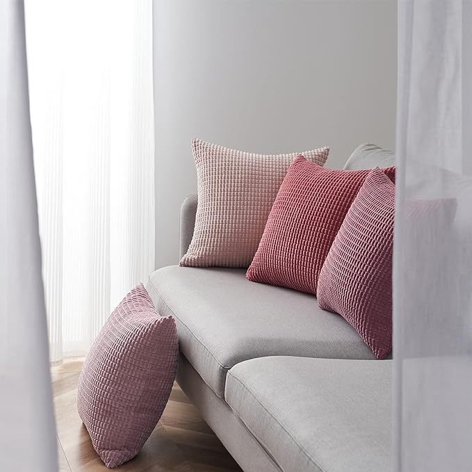 Topfinel 4 Packs Pink Decorative Throw Pillow Covers 16x16 Inch for Living Room Couch Bed Sofa, Boho Western Farmhouse Home Decor, Square Soft Moss Corduroy Fall Cushion Case 40x40 cm