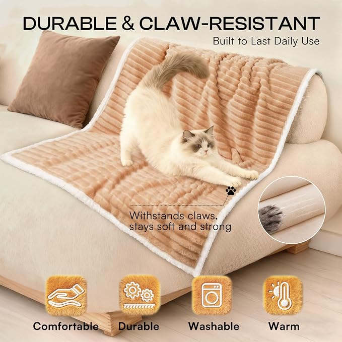 Luciphia Waterproof Dog Blanket, Washable Reversible Flannel Pet Throw | Reversible fleece cover for couch, bed, and crate; calming, and claw-resistant for dogs, cats, puppies Khaki XL(85''x57'')