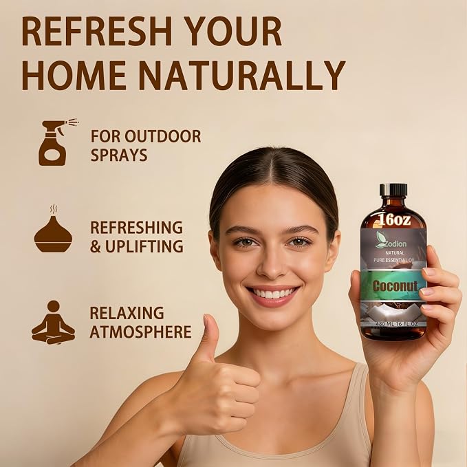 Coconut Essential Oil - Coconut Oil for Diffuser, 16 Fl Oz(480ml) | Candle Making, Soap Making, aroma, Strong Scent, Pure, Natural, Home Fragrance, Massage, Large Bottle