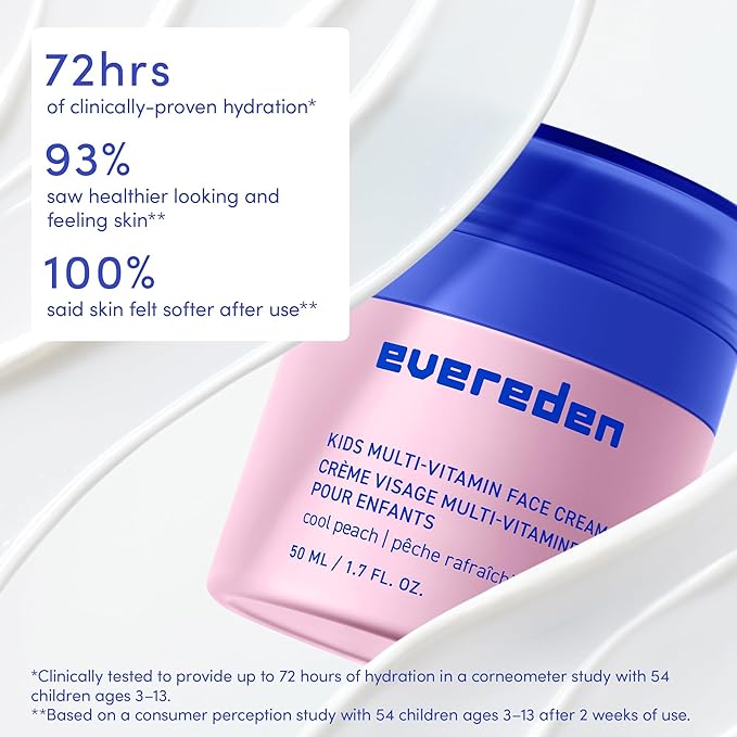 Evereden Kids Face Cream: Cool Peach, 1.7 oz. | Face Lotion | Clean and Non-Toxic Face Moisturizer | Skin Care for Kids