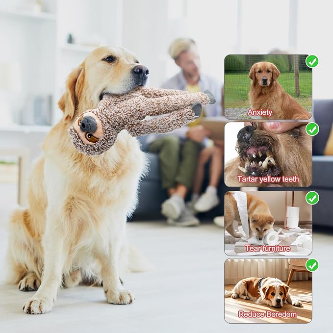 BUYPOW Cattle No Stuffing Dog Toys for Large Dogs, Squeaky Crinkle Interactive Dog Animals, Plush Teething Toys to Keep Them Busy, Cute Funny Dogs Gifts for Small Medium Large Breed