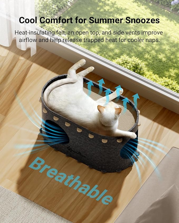 DownyPaws Cat House for Indoor Cats, Cube Castle Cat Bed Cave, Sesame Gray | Cat Hideaway Enclosed Bed,Cave Hideout Fort,Kitten Peekaboo Hut for Cats,Hide Box Bed for Large Cat Up to 22 Lbs