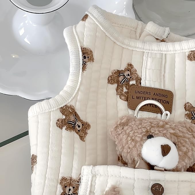 Cute Pet Apparel Plush Bear Pattern Cartoon Dog Clothes All Season Sleeveless Puppy Kitten Pullover Soft Skin-Friendly (White2, XL (11-20lbs))