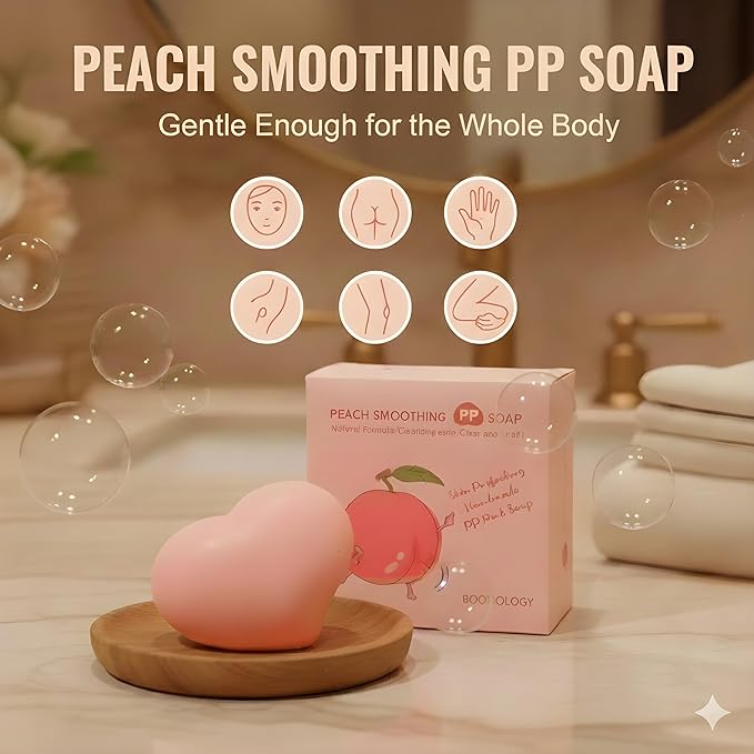 Korean Brightening & Firming Peach Soap, Tightens, Exfoliates, Smooths, and Perfects, with Fruit Acids, Natural Arbutin, & Walnut, Sensitive Skin Safe, Fades Spots, Cellulite and Stretch Marks, 3-Pack