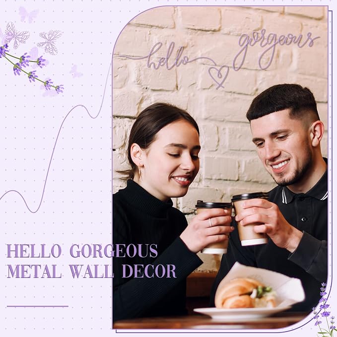 Hicarer Metal Hello Gorgeous Wall Art Minimalist Wall Decor,Purple,Classic | for Bedroom Bathroom Living Room Dressing Room Salon Vanity Office Home Decoration, Easy to Install