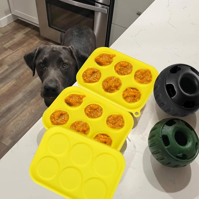 BABORUI 6 Cavities Dog Treat Molds with Lid for Woof Pupsicle Small 10-25lbs, Reusable Frozen Dog Treat Molds Silicone for Making Mix Refills Pops Ice Popsicle Treats (S & Lid)