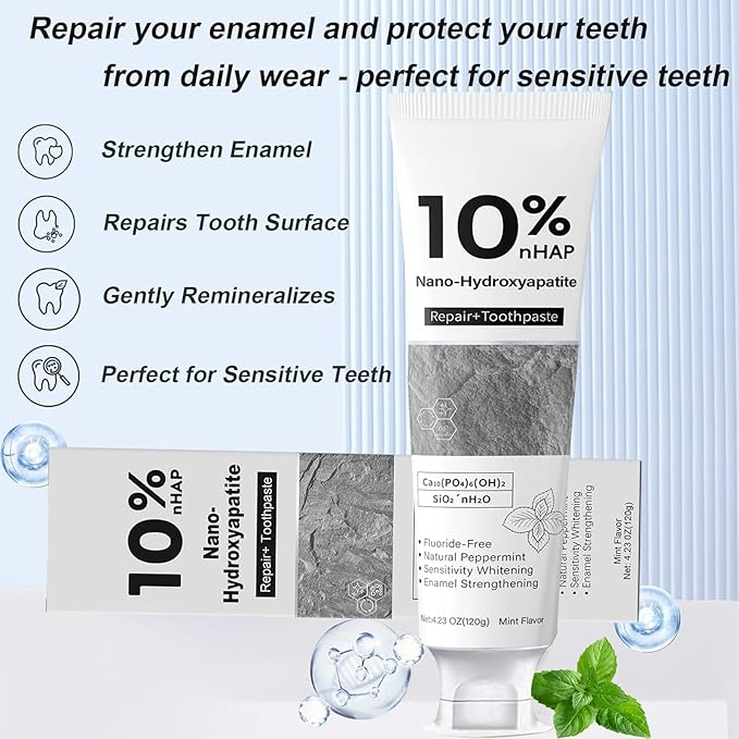 Nano-Hydroxyapatite Toothpaste, New Upgraded Formula, Strengthens Enamel,Fluoride-Free Toothpaste, Gentle on Sensitive Teeth 4.23oz 2pc