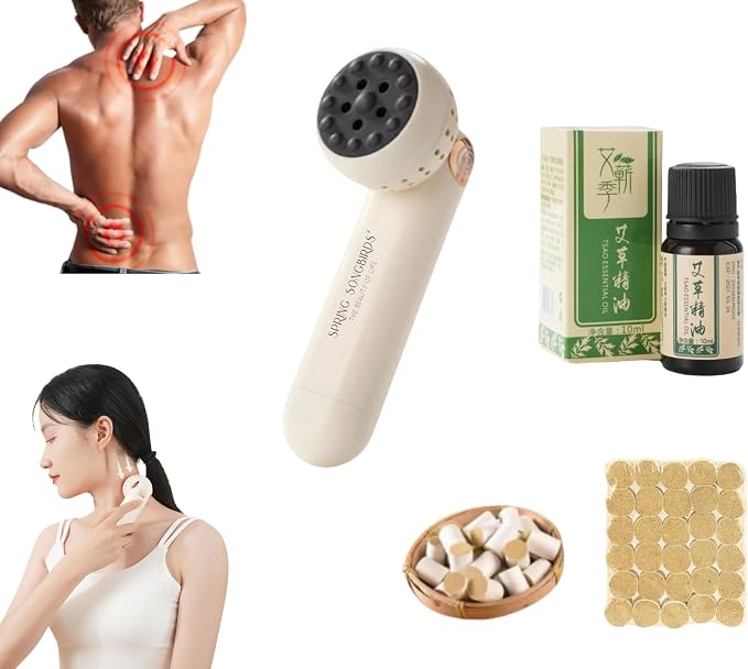 Upgraded Design Moxibustion Gua Sha Kit with Natural Bian Stone, Moxa Herbal Skincare | Stone Massage Kit for Relaxation & Self-Care