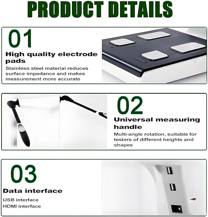 10.1 inch HD Touch Bioimpedance Analysis Machine, Smart Body Composition Health Assessment Body Scanner, Height Body Fat Analyzer, Support Multiple Users
