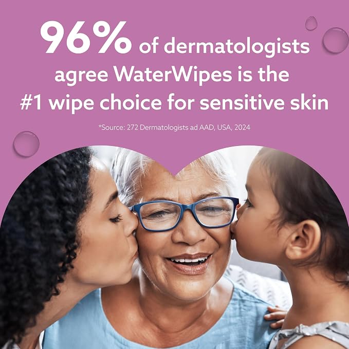 WaterWipes Sensitive Whole Body Cleansing Wipes, 99.9% Purified Water, XL Textured Wipes, Incontinence Care, Fragrance Free, 90 Count