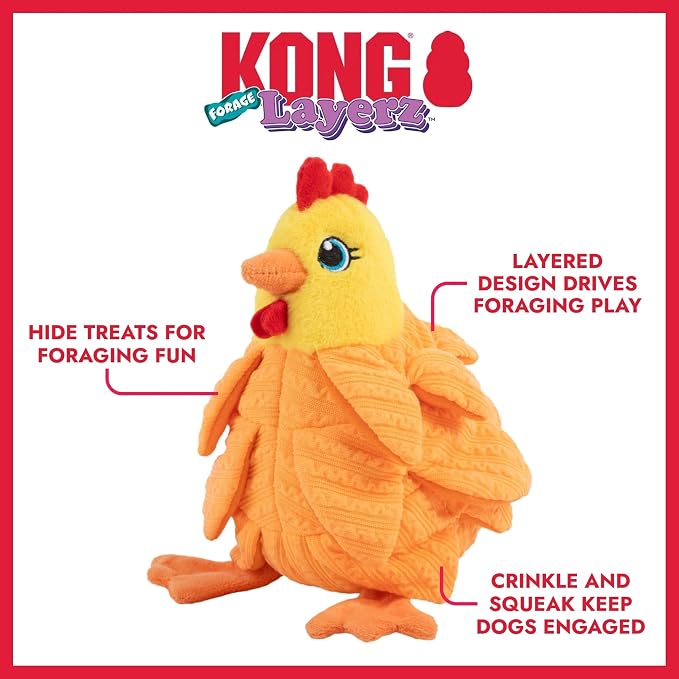 KONG Layerz Forage Dog Toy – Plush Puzzle Toy with Quilted Treat Pockets, Crackle Material & Squeaker for Enrichment (3 Pack (Armadillo, Hedgehog and Hen))