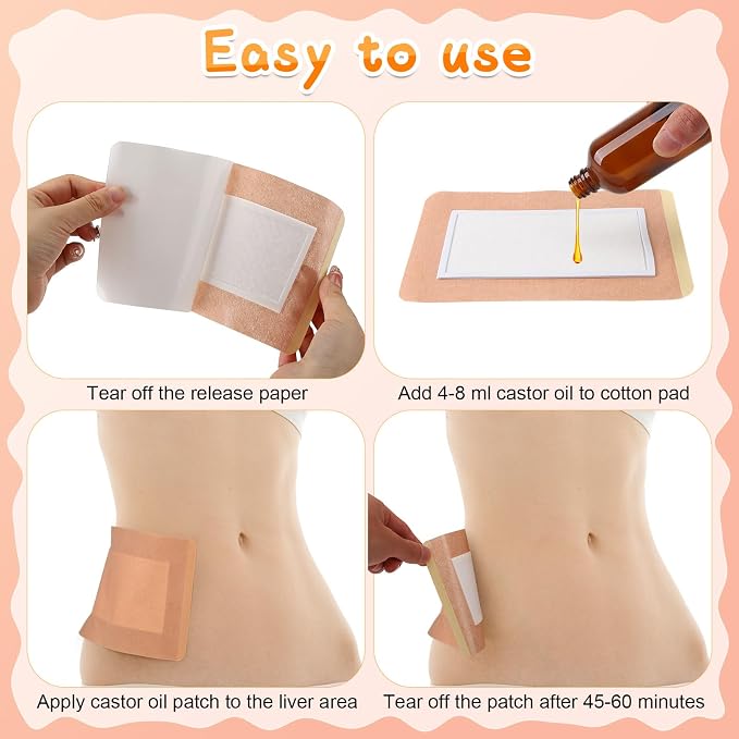 120 Pcs Castor Oil Patches, Disposable Castor Oil Pack Wrap Self-Adhesive for Belly Button, Waist, Neck, Breast, Back, Knee, Portable Packs, Anti-Seepage, No Wash, Highly Absorbent (120)
