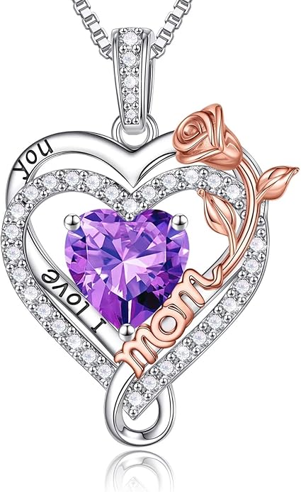 Iefil Valentines Day Gifts for Mom - 925 Sterling Silver Heart Necklace for Women, Birthstone Jewelry, Birthday Gifts for Bonus/Step/New Mom/Mother in Law
