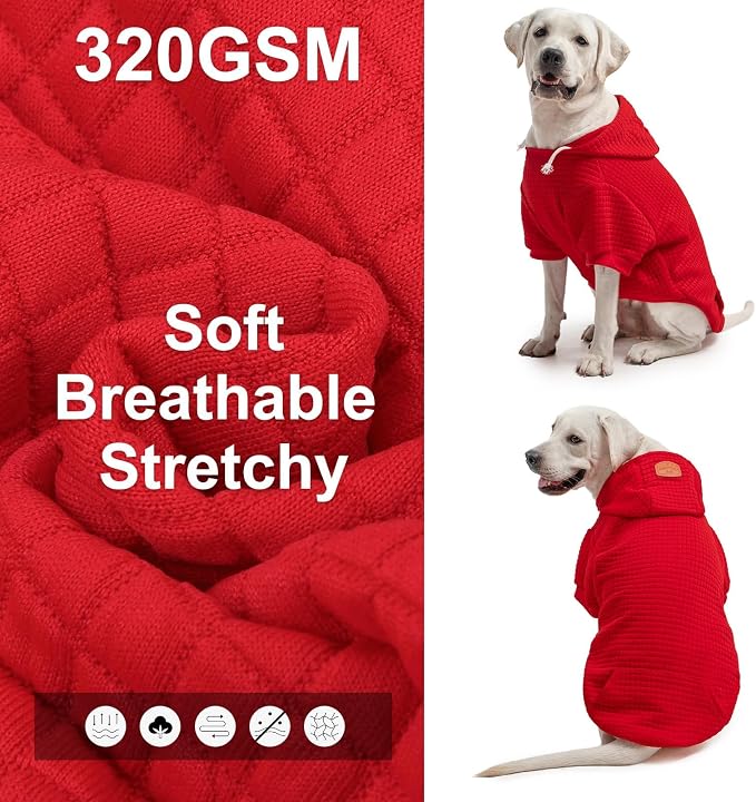BEAUTYZOO Dog Hoodies Sweater for Small Dogs,Waffle‑Like Laminated Pet Coat | Warm Dog Sweatshirt with Pocket & Leash Hole,Pullover Clothes for Girl Boy Dogs & Cats,Stretchy & Easy‑On‑Off,Chihuahua Puppy