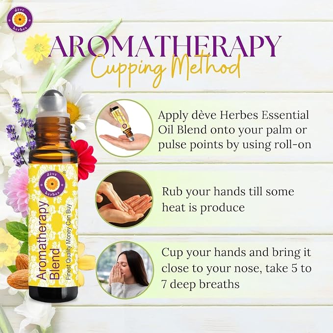 déve herbes Wellness of Happiness - Aromatherapy Essential Oil Blend of Grapefruit, Lemongrass, Fennel Seed, Frankincense, Geranium & Mandarin Essential Oils 10ml (Roll-On)