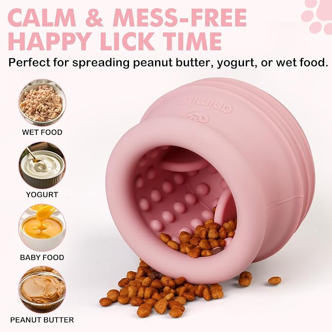 Treat Dispensing Dog Toy, Long-Lasting Interactive Puzzle Toys for Dogs, Stuffable Dog Enrichment Frozen Lick Treat Toy for Boredom, BPA Free Silicone Fetch Catch Chew Toy (Pink,M)