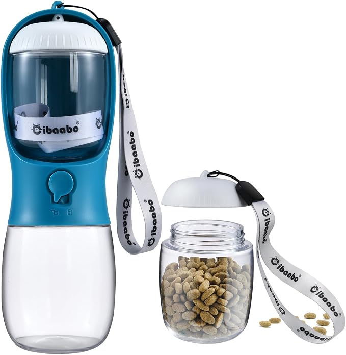 Cibaabo Dog Water Bottle Portable with Food Container & Filter for Travel | Feeding & Hydration | Travel Water Bowl | Portable Pet Dispenser | Dog Gifts | Puppy Essentials | for Hiking Camping Beach