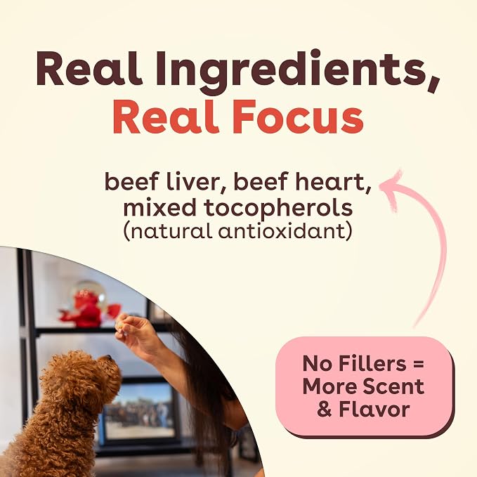 Pupford Freeze Dried Training Treats for Dogs & Puppies (Beef Liver, 4 oz) | 475+ treats per bag, Ultra low-calorie, Only 3 ingredients, All breed sizes, Mess free and bite sized, Trainer recommended