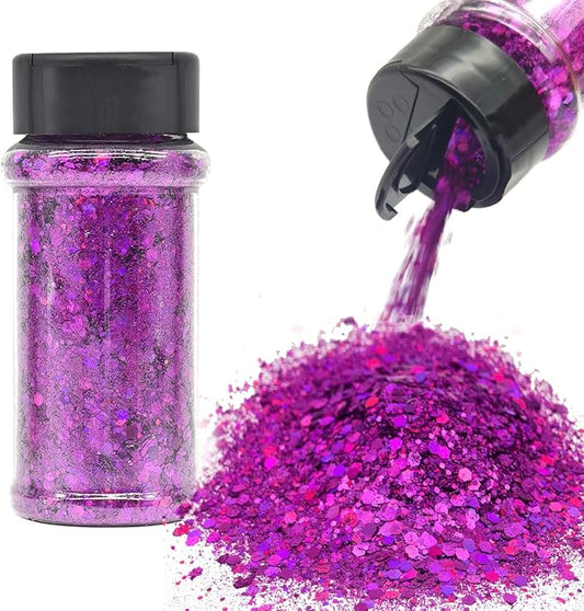 Purple - Craft Glitter - 2oz Glitter Shaker Bright Colorful Holographic Mix Chunky Body Glitter Bulk Wholesale 24 Colors in Shaker Cosmetic Glitter - EBLB800