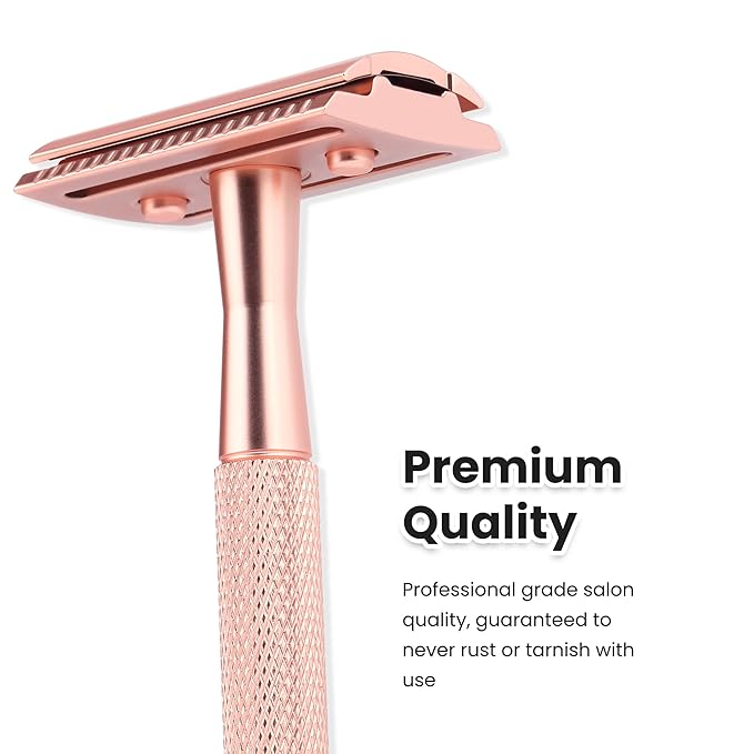 Keropy Single Blade Razor For Women With 10 Premium Stainless Steel Reusable Safety Razor Blade, Woman One Blade Razor, Rose Gold