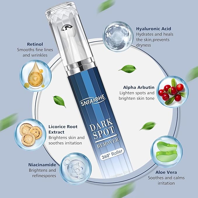 Dark Spot Remover for Face and Body - Dark Spot Advanced Corrector Serum for Melasma, Age Spots, Freckles & Sun Spots with 360° Roller for All Skin Types 0.67floz