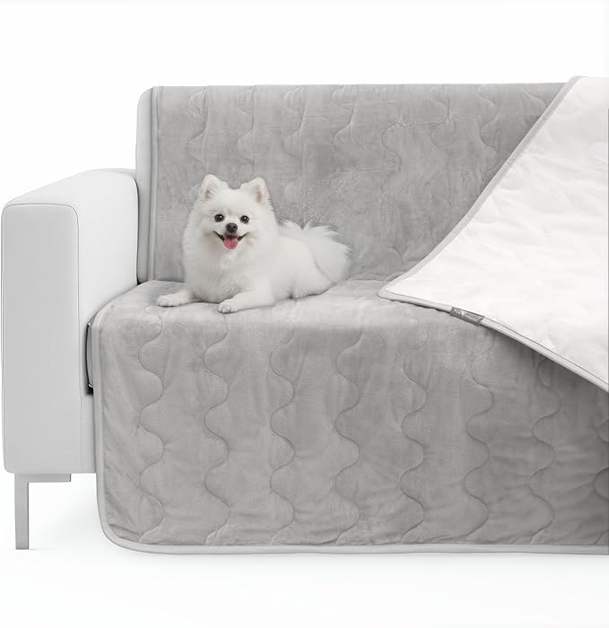 Paw Inspired Non-Slip Couch & Furniture Protector (Anti-Slip, Gray) | Waterproof, Washable Bed & Couch Cover for Dogs, Cats, and Pets, 80x90 Inch Size