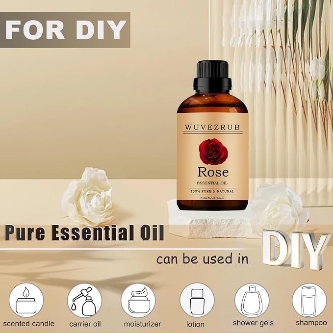 Rose Essential Oils, 60ML Pure and Natural Essential Oil for Aromatherapy Diffuser - Rose /2 Fl Oz