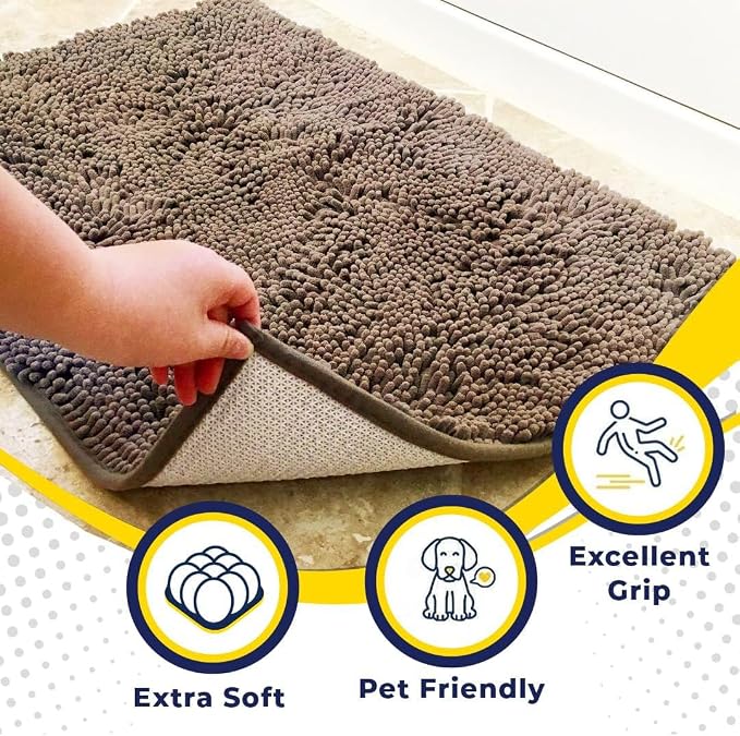 Muddy Mat® | Super Water Absorbent Door Mat Indoor, Microfiber Quick Dry Chenille Entryway Rug, Slip Resistant Front Door Mat, Indoor Mats for Entryway, Machine Washable Pet Rug, Taupe 48" x 60"