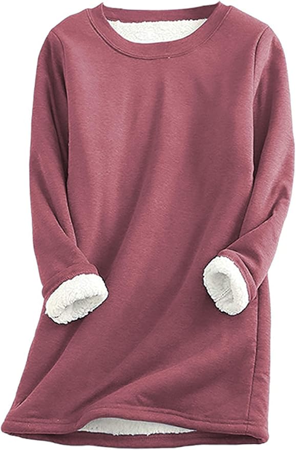 Yeokou Women Warm Sherpa Lined Fleece Crewneck Sport Sweatshirt Pullover Loungewear