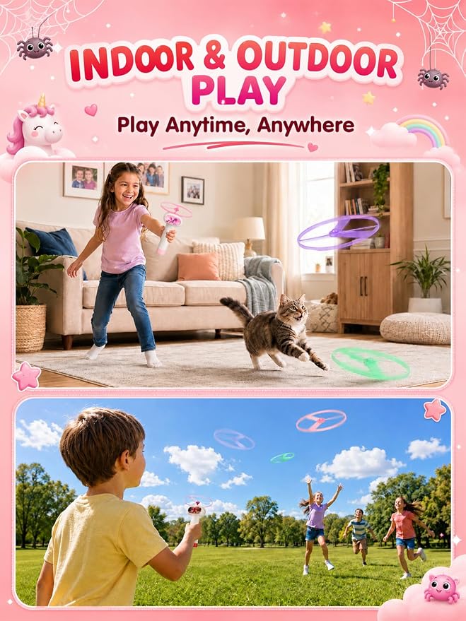 2PCS Outside Toys for Kids & Pets Electric Disc Launcher 6 Flying Spinners