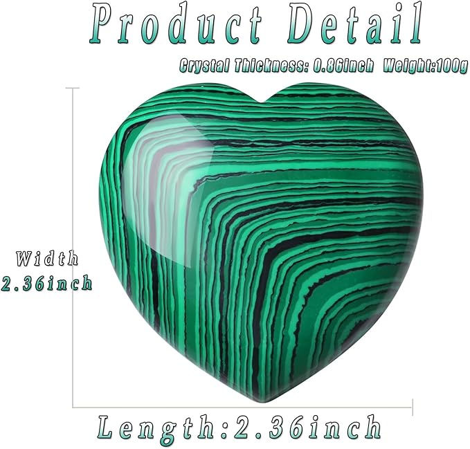MAIBAOTA 60 mm Malachite Crystals Large Heart Stone Healing Crystals Heart Reiki Crystal Gemstone Polished Heart Shaped Rocks Meditation Mothers Day Crystal Gifts for Mom Her