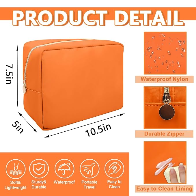 UIXIZQ Large Makeup Bag Pouch,Nylon Women Travel Toiletry Storage Bag Preppy Cosmetic Bag for Girls,Big Makeup Organizer Bag Cute Zipper Pouch Skincare Bag for Sport Work Gift(Large-Peach)
