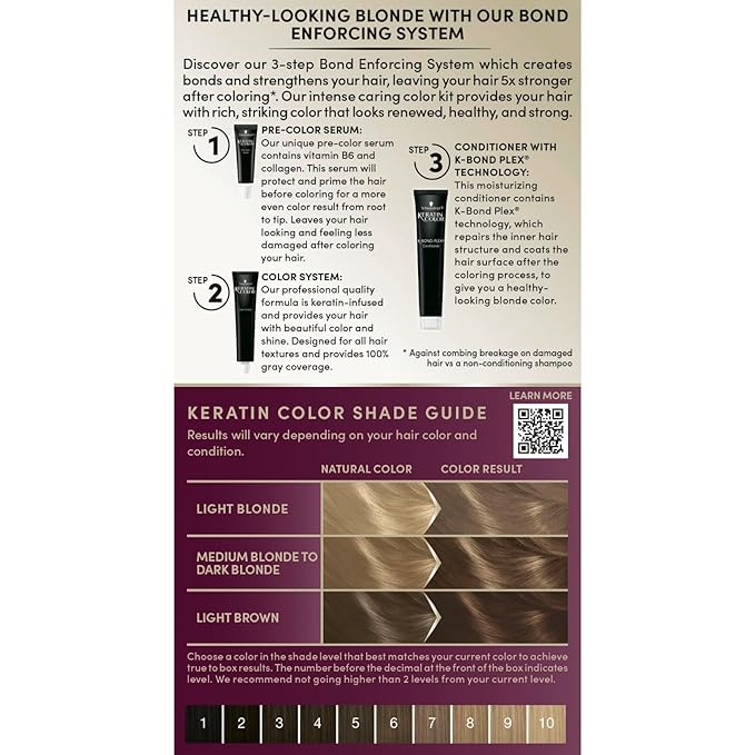 Schwarzkopf Keratin Blonde Hair Dye, 7.0 Dark Blonde, Professional Quality Permanent Hair Color, Bond Enforcing System Helps Prevent Breakage*