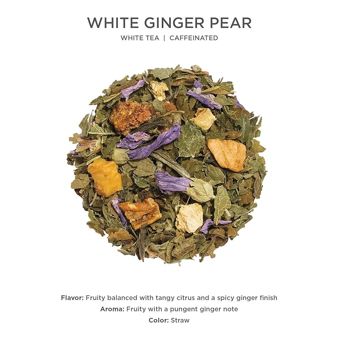 Tea Forte White Ginger Pear Premium Loose Leaf Caffeinated White Tea Blend Canister, Makes 35-50 Cups