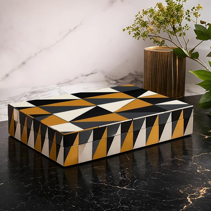 Handicrafts Home Large Decorative Storage Box with Lid, Coffee Table Storage Box, Decorative Remote Control Holder, Keepsake Storage Box for Living Room & Shelf Decor, Puzzle Guild 12 x 6 x 2