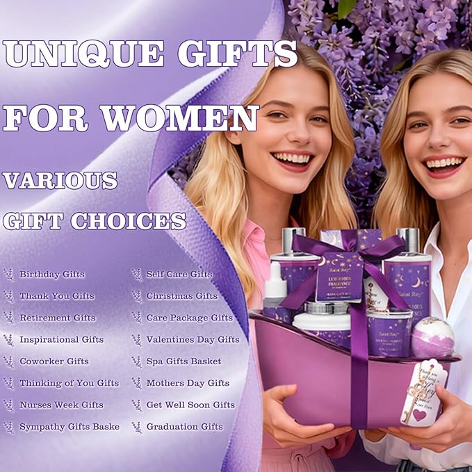 Mothers Day gift Bath Basket Spa Kit Spa Gifts for Women, Bath and Body Basket Set 10pcs Self Care Kit Lavender Scent Birthday Gifts Skin Care Set, Christmas Gifts for Women, Beauty kits Bridal Shower