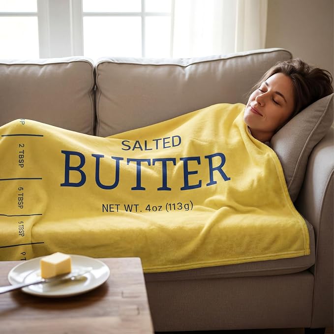 Funny Butter Gifts Blanket 50'' x 60'' Throw Blanket Salted Butter | Foodie Baking Funny Meme Gifts for Women Men Plush Warm Room Decor for Sofa Couch Bed Bedroom