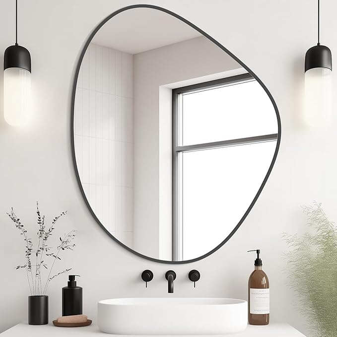 Asymmetrical Mirror, Irregular Wall Mirror for Bathroom, Abstract Wall Mirrors Decorative for Bedroom Living Room Entryway Hall, Mirrors for Wall Decor 28" H x 23" W, Black
