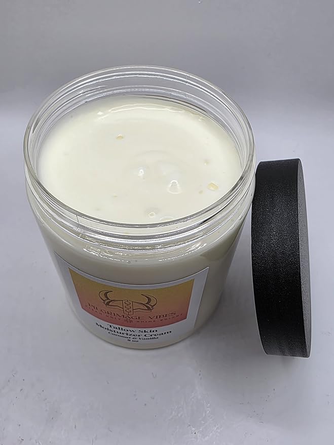 Tallow Skin Moisturizer Cream with Nourishing Oils Handmade Grass Fed Beef Tallow Cream 8oz (Coconut & Vanilla Scent)